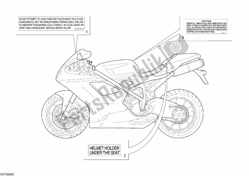All parts for the Warning Labels of the Ducati Superbike 1098 R USA 2008
